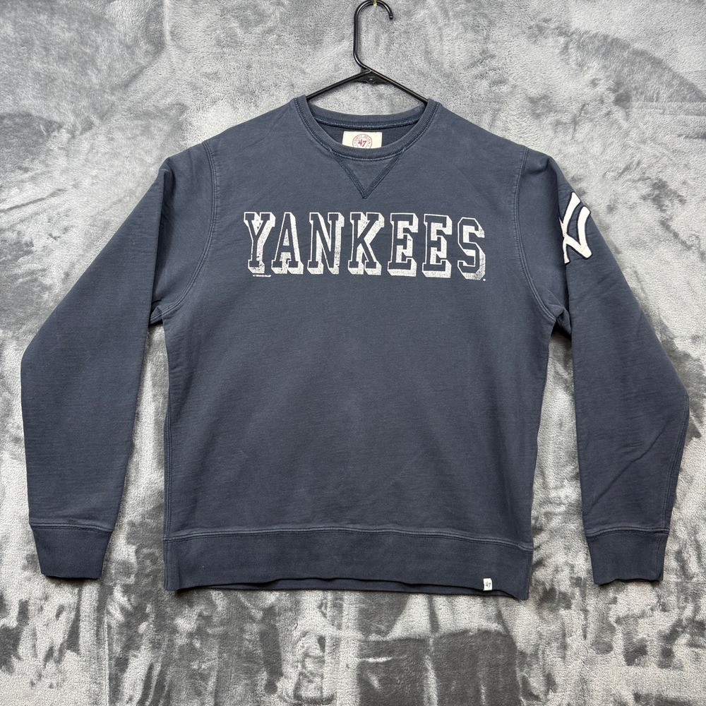 47 Brand Sweatshirt Mens Large Navy Blue New York Yankees Distressed Graphic